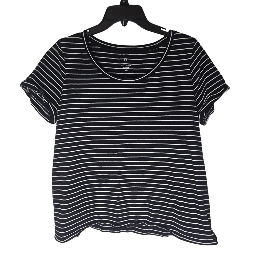 J. Jill Everyday Cotton Tee Black White Striped Scoop Neck Short Sleeve Petite M